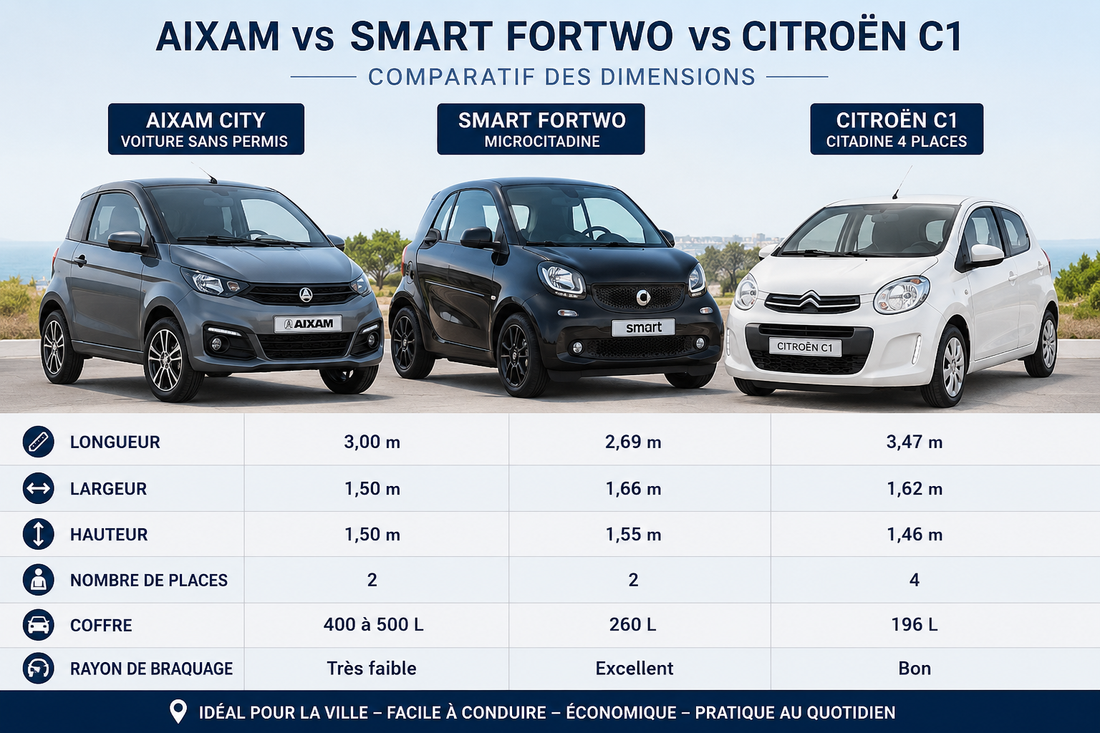 Taille : le comparatif complet Aixam, Smart, Citroën C1